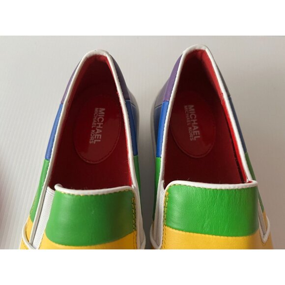 Michael Kors Rainbow Striped Leather Slip-On Sneakers, Size 6.5 (US) - Picture 4 of 11